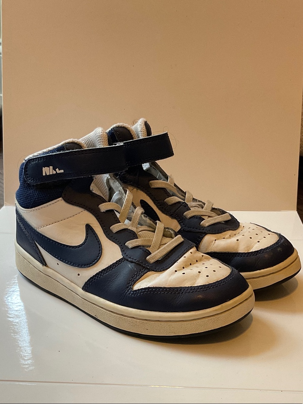 Nike Kids High-Top Sneakers in Navy and White